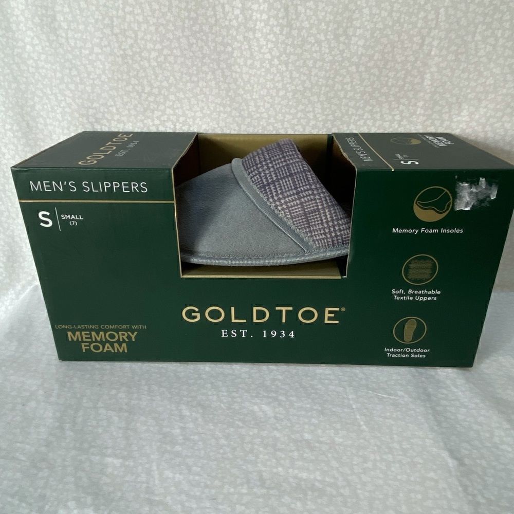 GOLDTOE Men's Size Small (7) Gray Memory Foam Slippers